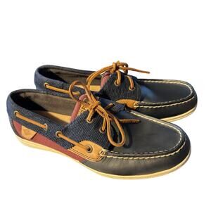 Sperry Top Sider Koifish Leather Boat Shoes Flats Blue Burgundy Womens Size 7.5